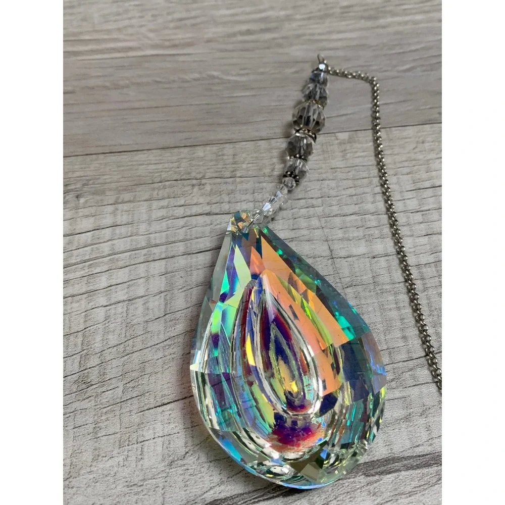 Large AB Aurora Borealis Faceted Crystal Teardrop Suncatcher Prism 3153